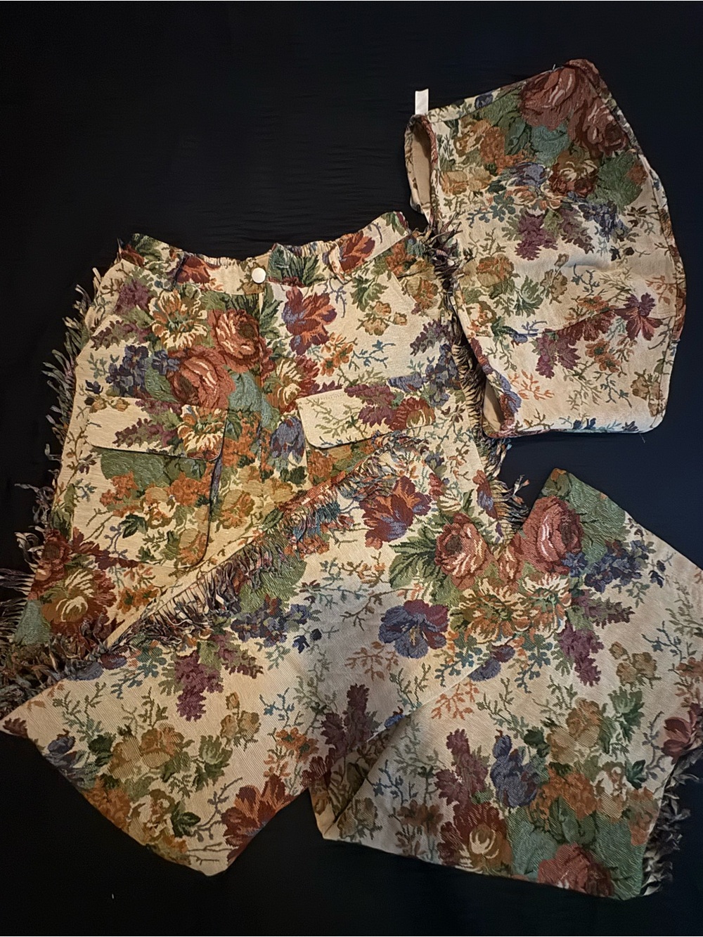 Floral Tapestry Skirt and Vest Set in Multicolor
